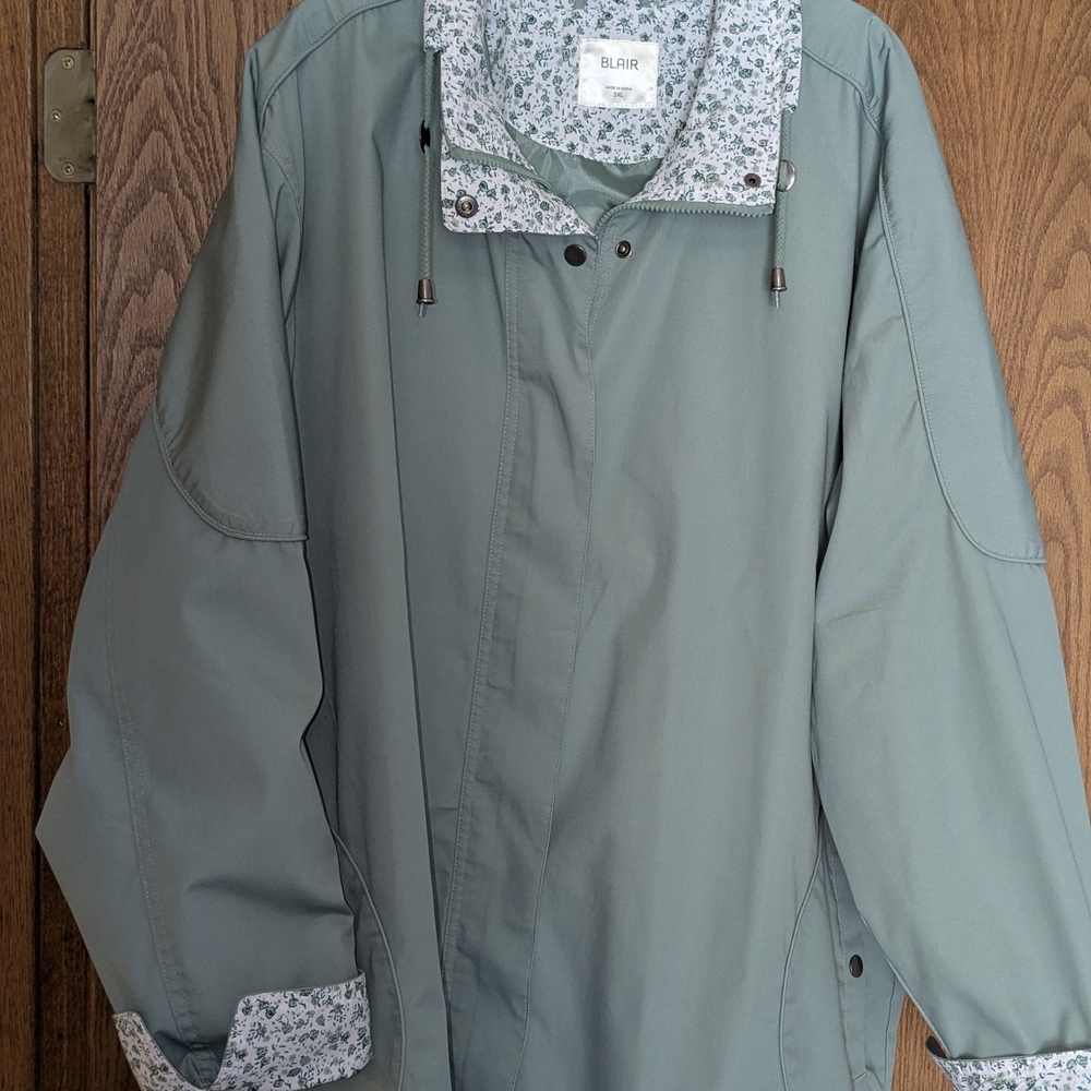 RAIN COAT...... 3 X.....  Mint Green  with Floral Lining. 3/4 Length
